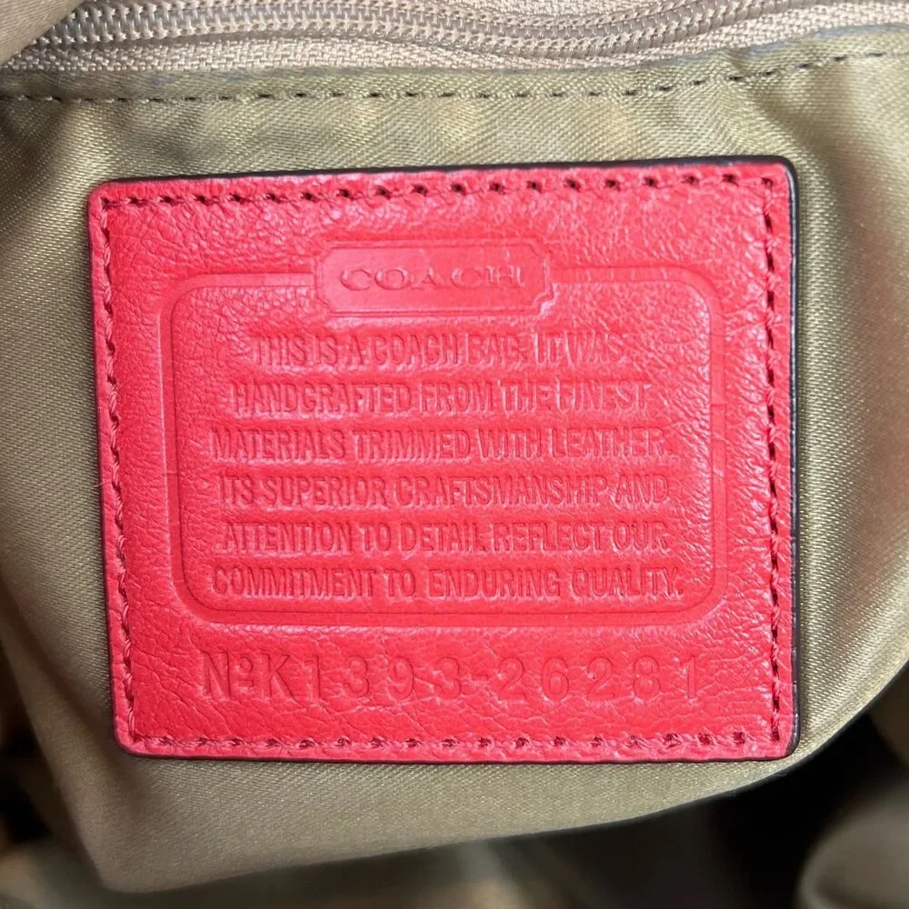 Coach Madison Needlepoint Op Art Shoulder Bag Phoebe Coral Red Monogram Logo